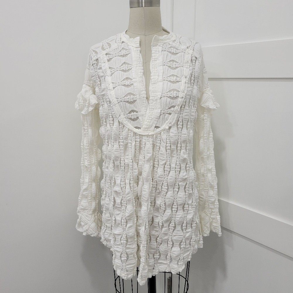 NWOT Free People Women's Candy Shop Sheer Lace Tunic Top Size XS Boho Coastal - Picture 3 of 12